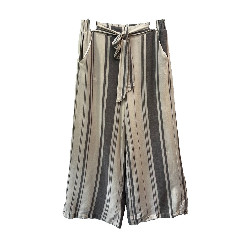 Thread Supply Linen Blend Wide Leg Striped Crop Pants Medium Lined preppy